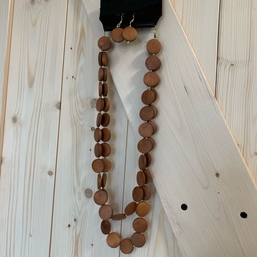 2 PIECE Circular Wooden Matching Necklace and Earrings